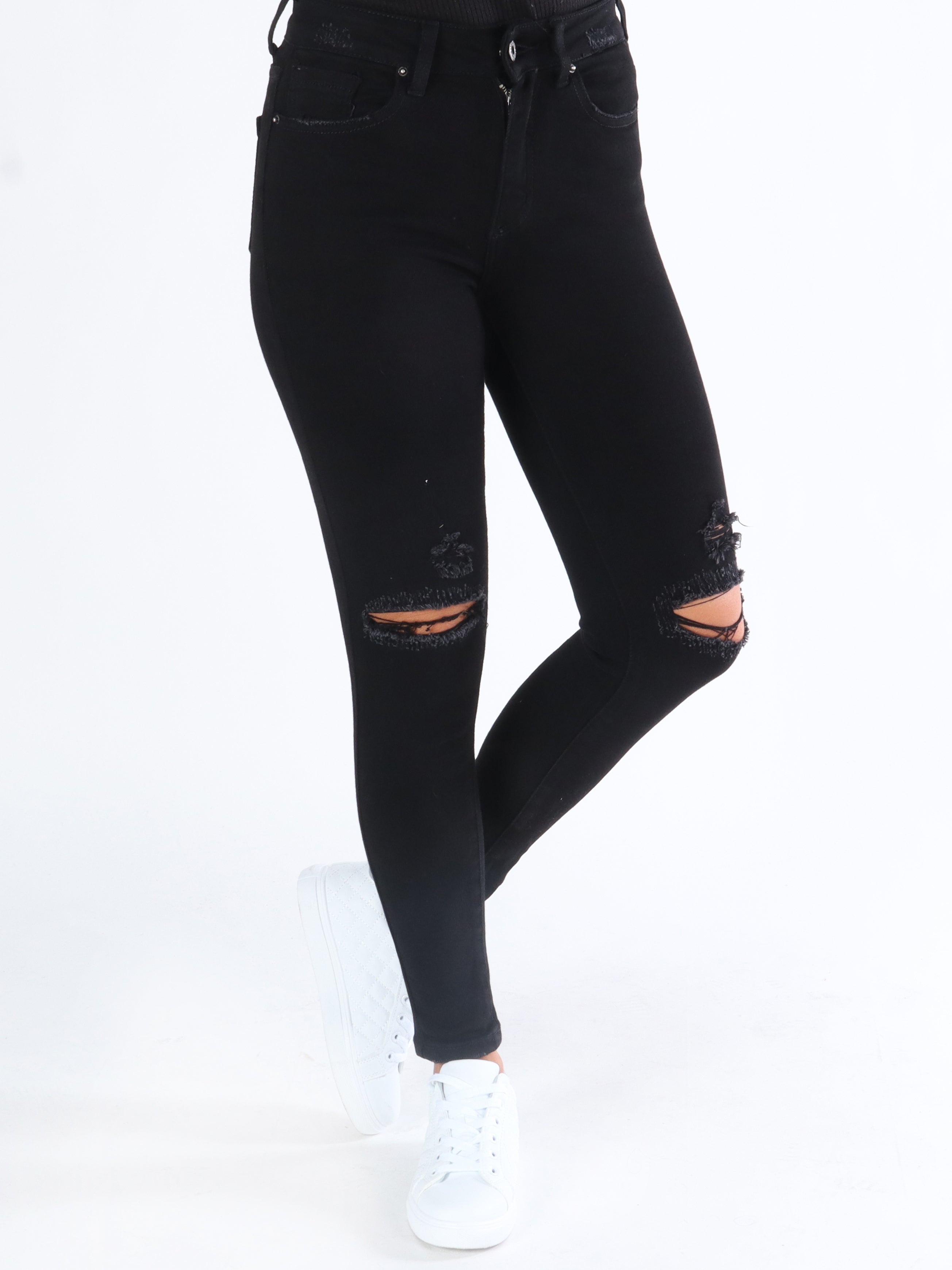 Iona - Svarta skinny jeans med rippade detaljer